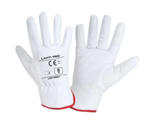 Ocieplane rękawice robocze ze skóry koziej białe Lahti Pro L2514