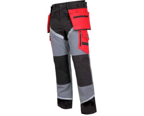 Spodnie do pasa czarno-szaro-czerwone z odblaskami 100% bawełna Lahti Pro L40505