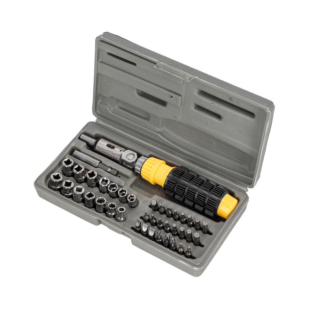 Wkrętak z grzechotką 1/4" nasadki 6-12 mm zestaw 40 elementów Mega 10013