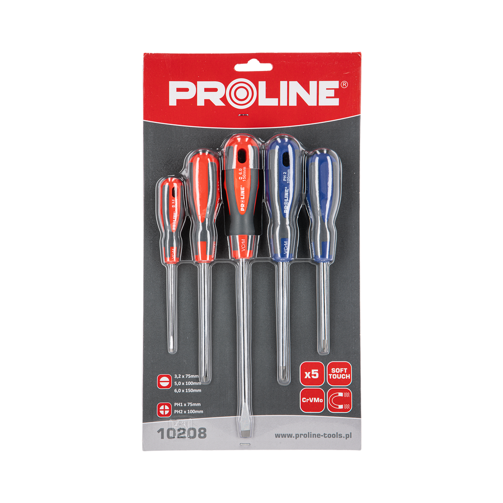 Wkrętaki profesjonalne crv-mo soft-touch zestaw 5 elementów Proline 10208