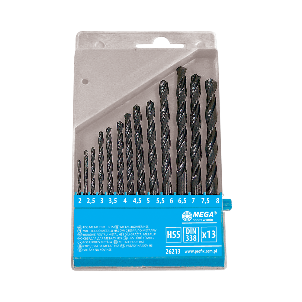 Wiertła do metalu HSS 2-8 mm zestaw 13 elementów Mega 26213