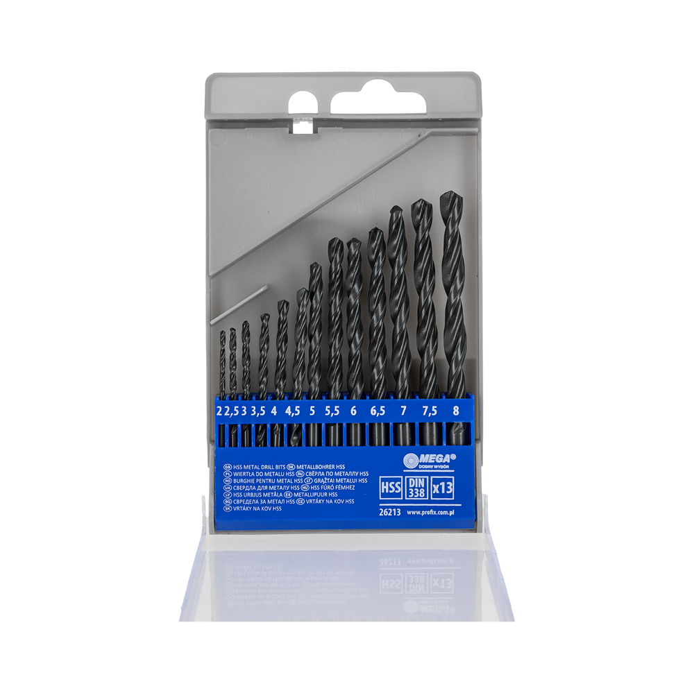 Wiertła do metalu HSS 2-8 mm zestaw 13 elementów Mega 26213