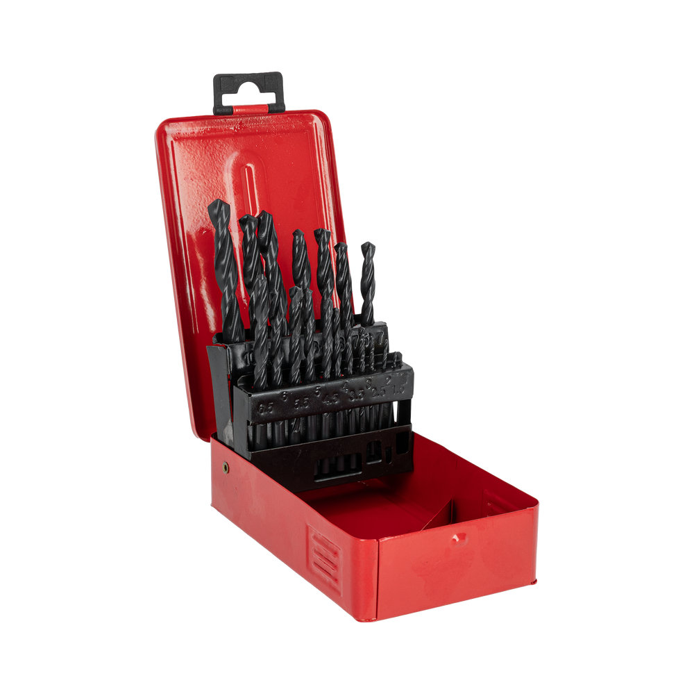 Wiertła do metalu HSS 1-10 mm zestaw 19 elementów pudełko metalowe Mega 26219