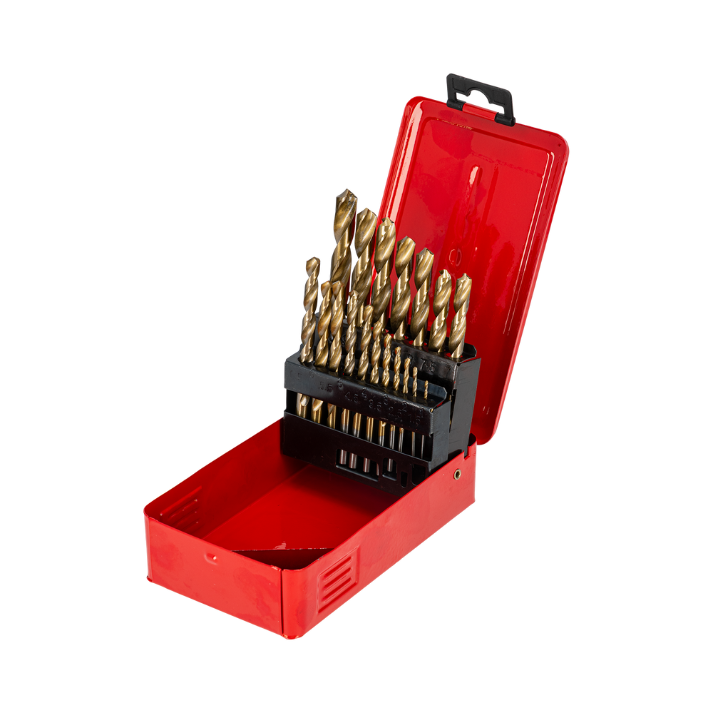 Wiertła do metalu tytanowe HSS 1,0-10,0 mm zestaw 19 elementów Mega 26719
