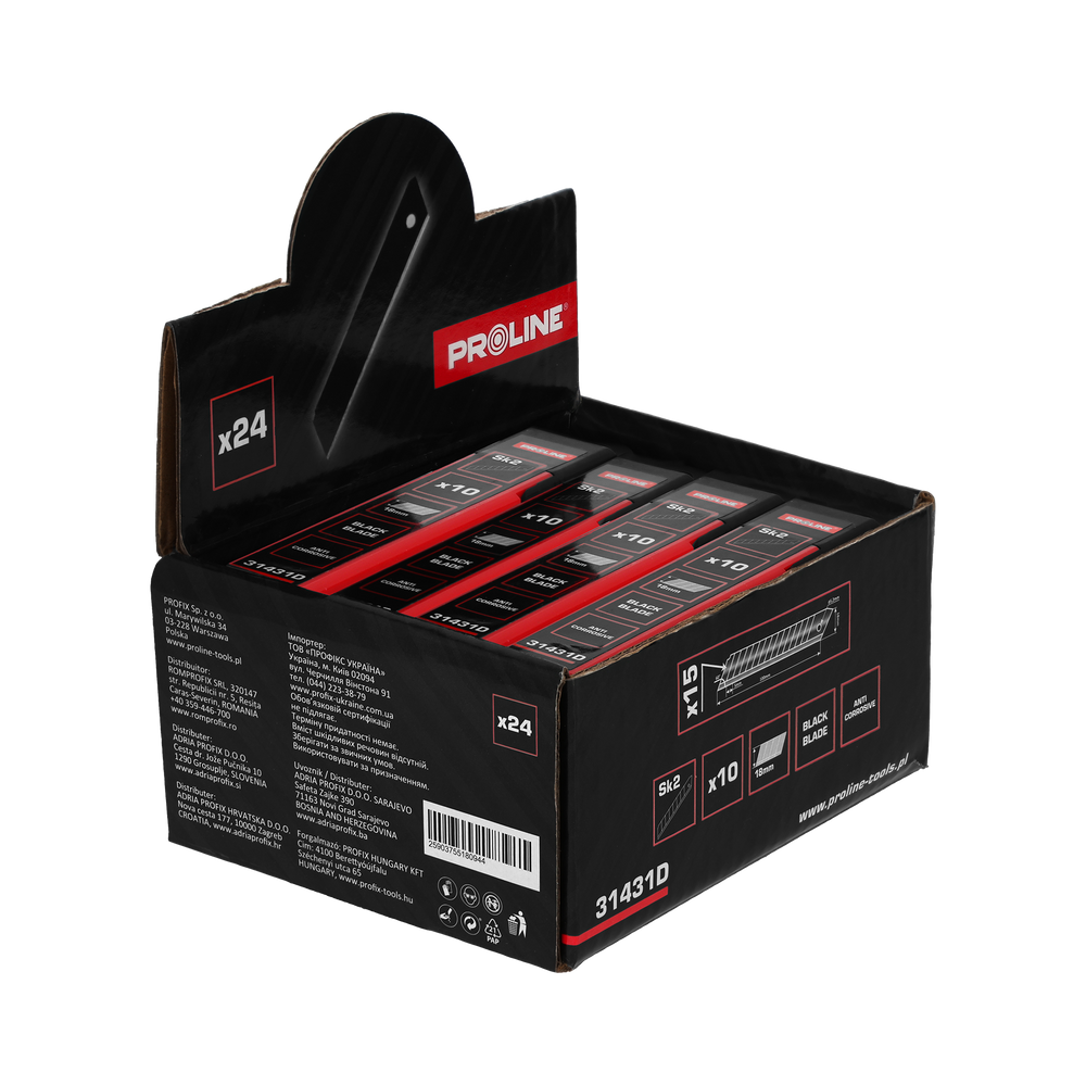 Ostrza wymienne do nożyków 18 mm box 240 sztuk czarne SK2 Proline 31431D