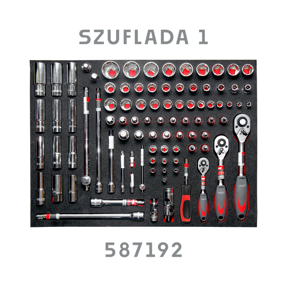 Szafka narzędziowa 7 szuflad 79x49x101 cm z wyposażeniem 250 elementów Proline 33130
