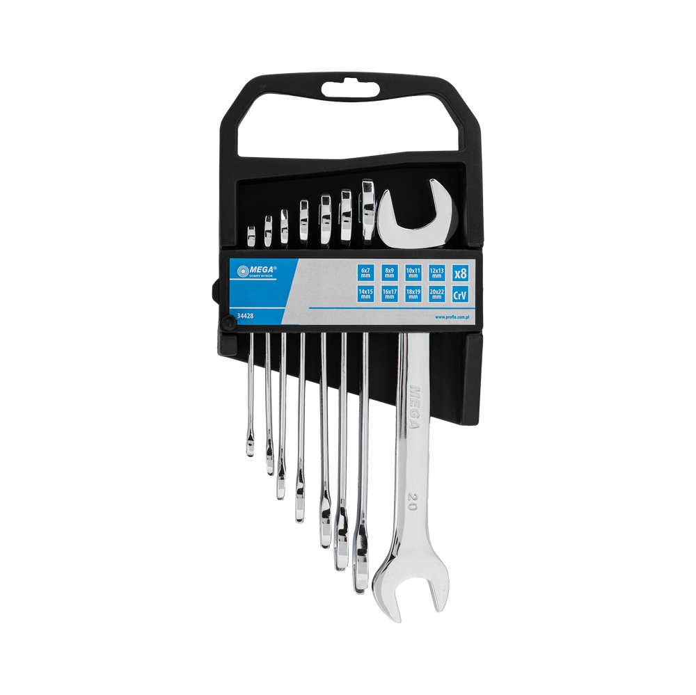 Klucze płaskie CRV zestaw 8 elementów 6-22 mm Mega 34428