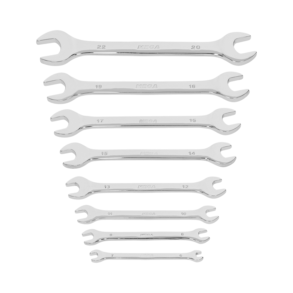 Klucze płaskie CRV zestaw 8 elementów 6-22 mm Mega 34428
