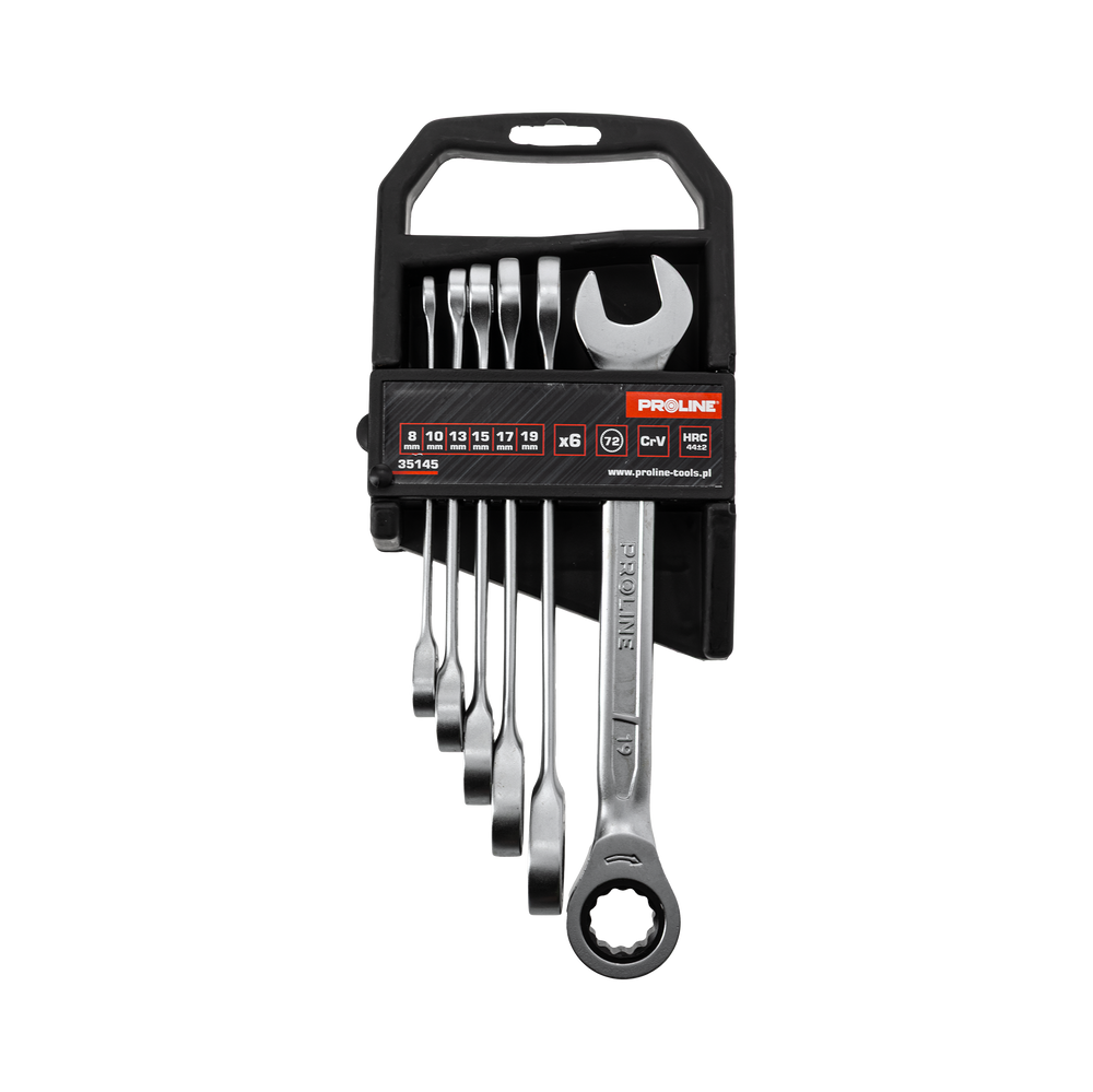 Zestaw kluczy oczkowo-płaskich z grzechotką 6 sztuk 8-19 mm Proline 35145