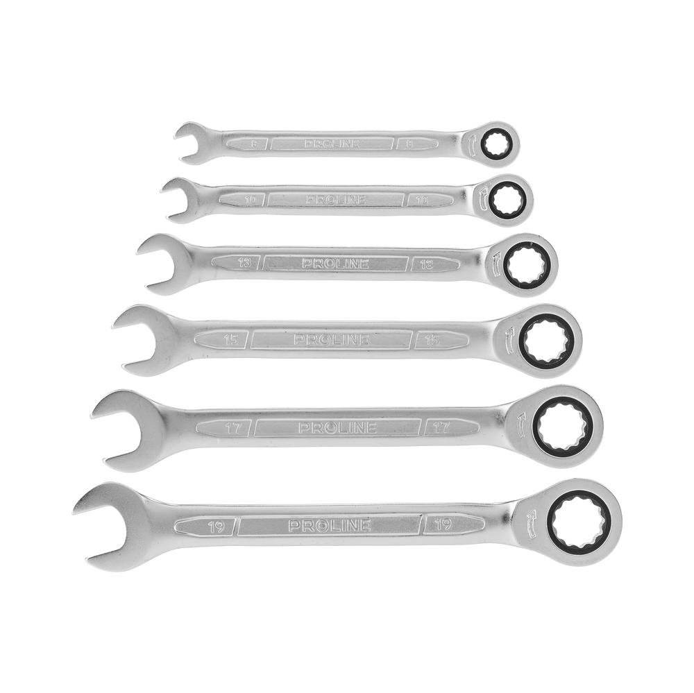 Zestaw kluczy oczkowo-płaskich z grzechotką 6 sztuk 8-19 mm Proline 35145