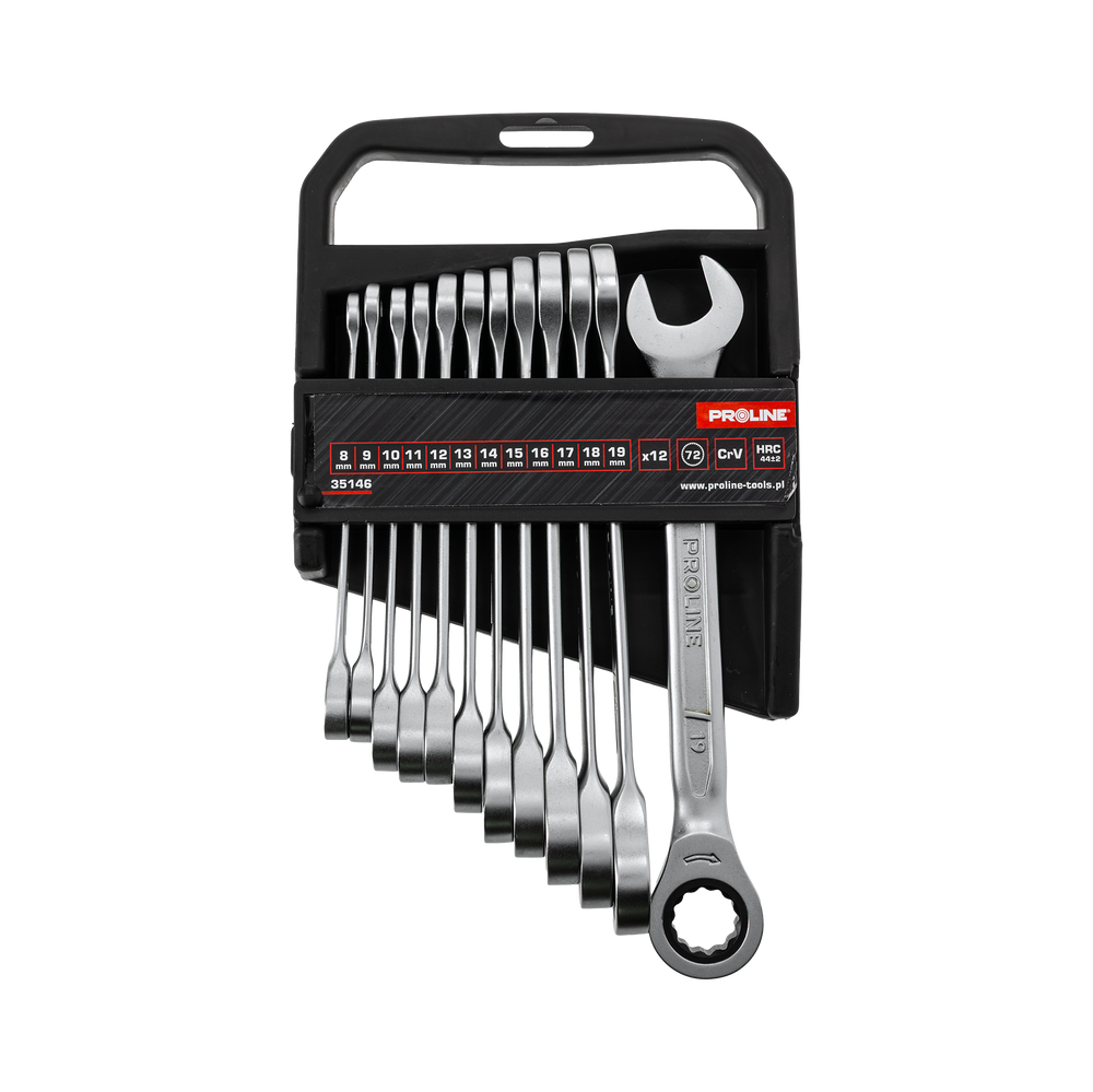 Zestaw kluczy oczkowo-płaskich z grzechotką 12 sztuk 8-19 mm Proline 35146
