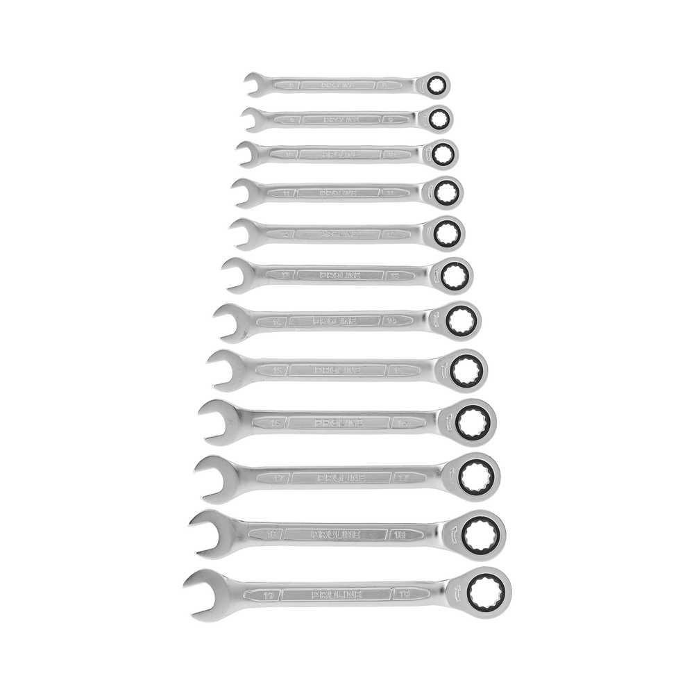 Zestaw kluczy oczkowo-płaskich z grzechotką 12 sztuk 8-19 mm Proline 35146