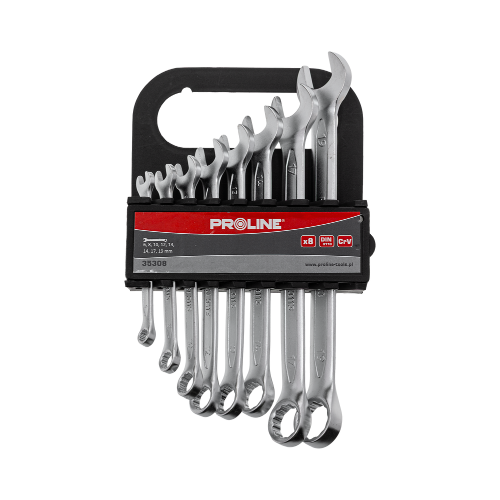 Klucze oczkowo płaskie 6-19 mm zestaw 8 elementów DIN3113 Proline 35308