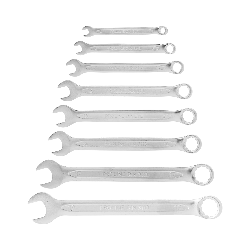 Klucze oczkowo płaskie 6-19 mm zestaw 8 elementów DIN3113 Proline 35308
