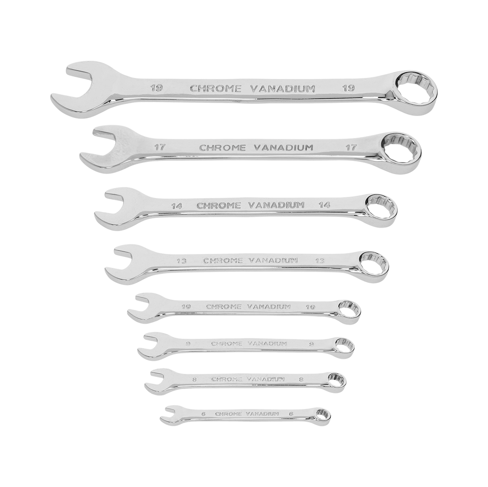 Klucze oczkowo płaskie CRV zestaw 8 elementów 6-19 mm Mega 35338