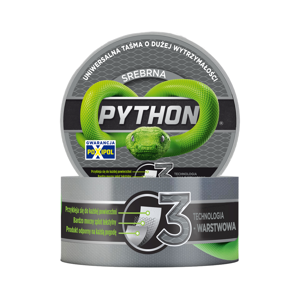 Taśma uniwersalna naprawcza 3-warstwowa python 9mx48 mm mocna srebrna 42055