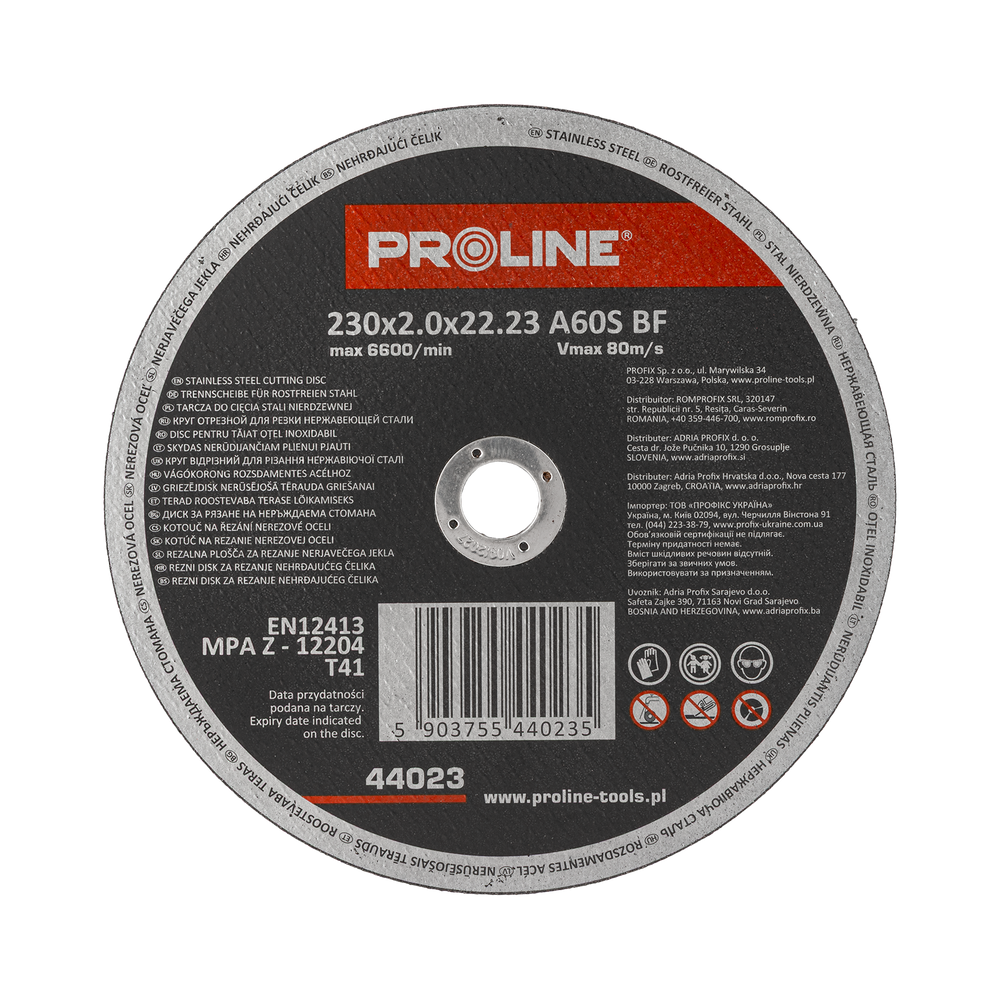 Tarcza do cięcia stali kwasoodpornej 230x2,0x22 mm Proline 44023
