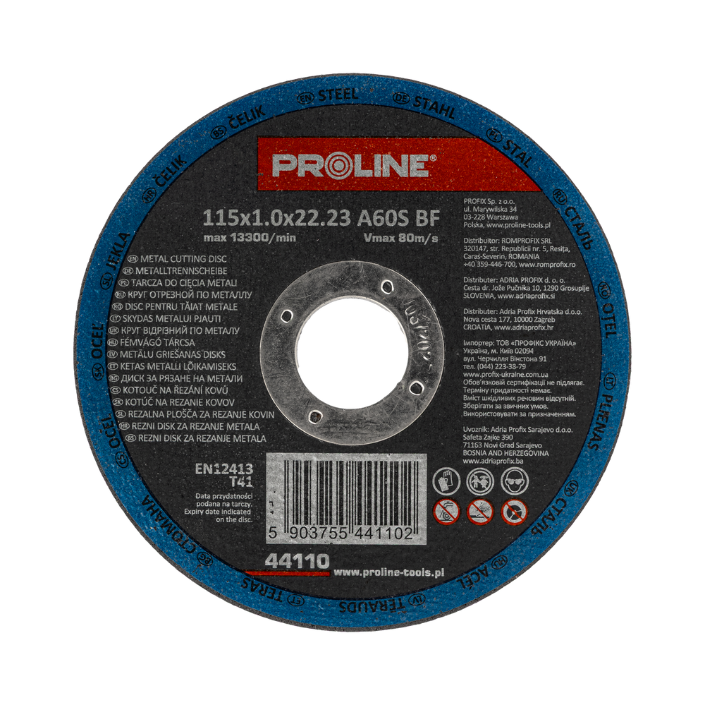 Tarcza do cięcia metalu 115 mm otwór 22 mm Proline 44110