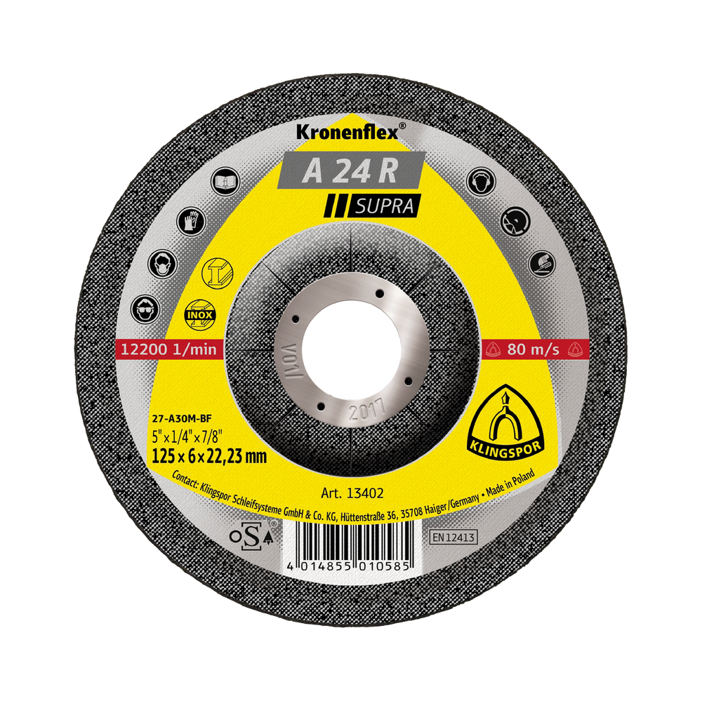 Tarcza do szlifowania stali A24r supra 115x6,0x22 wypukła Klingspor 45433A