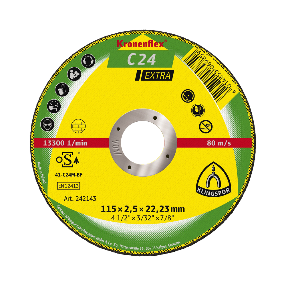 Tarcza do cięcia kamienia C24 extra 115x2,5x22 wypukła Klingspor 45455A