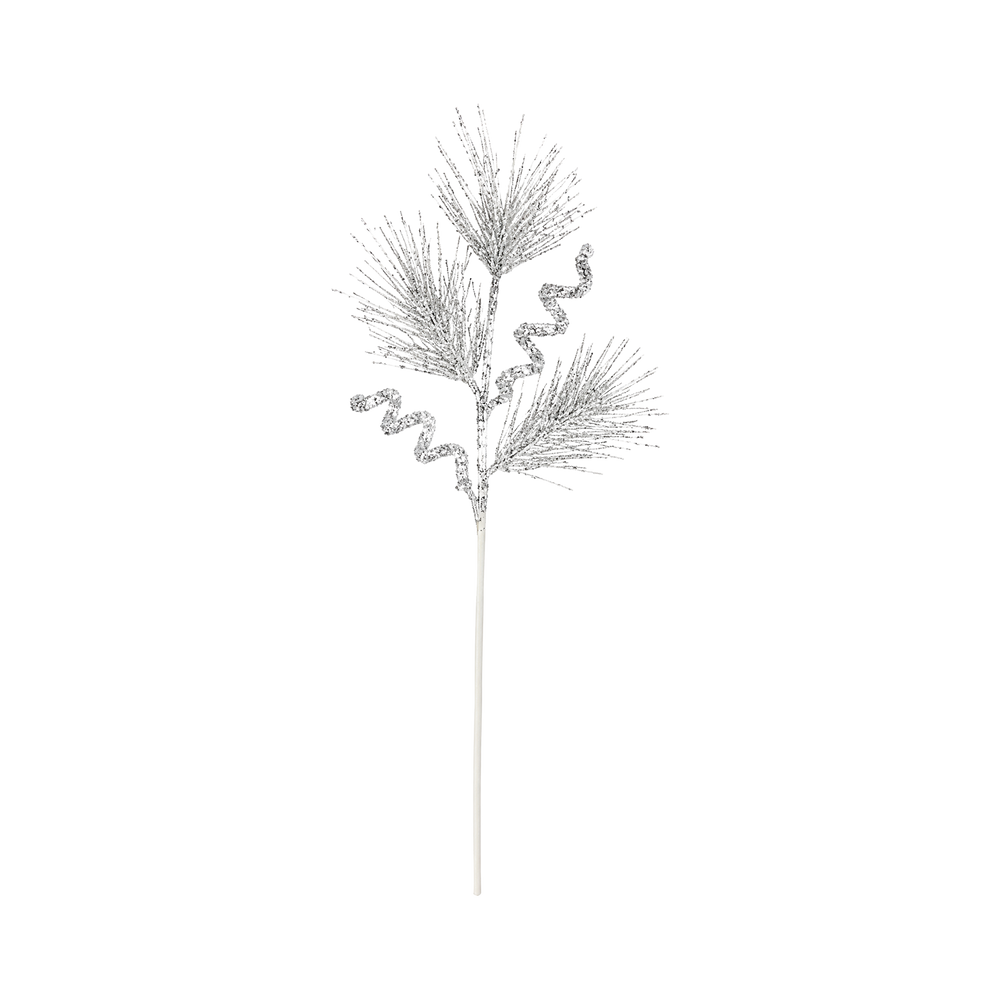 Gałązka świąteczna srebrna z brokatem 66 cm 47072R