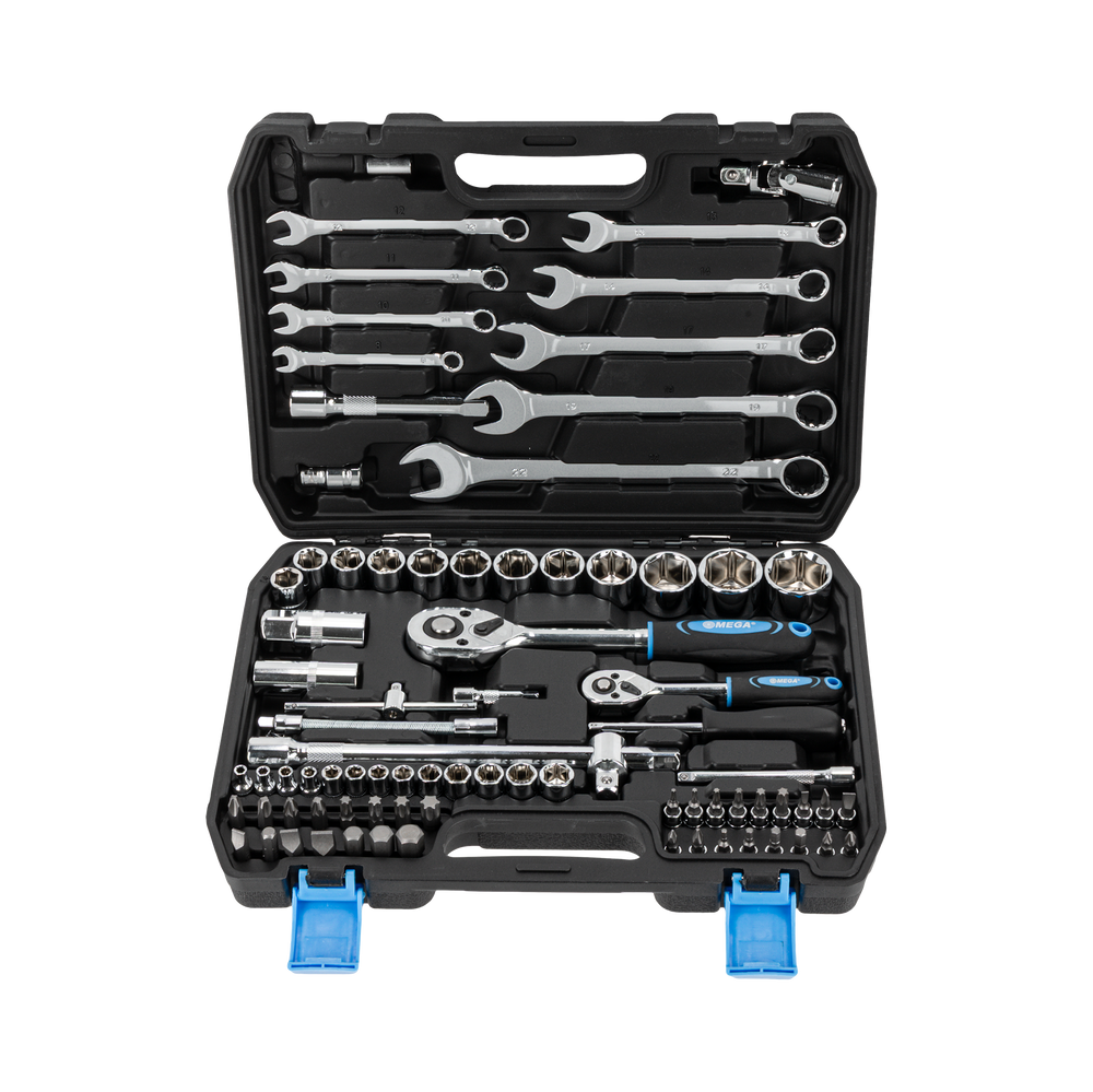Zestaw 82 elementów nasadowe 1/2" 1/4" 4-32 mm klucze płaskie 8-22 mm Mega 58082