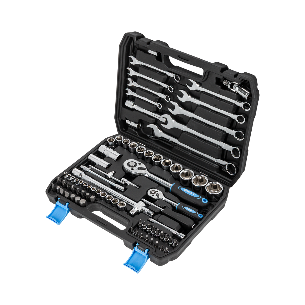 Zestaw 82 elementów nasadowe 1/2" 1/4" 4-32 mm klucze płaskie 8-22 mm Mega 58082