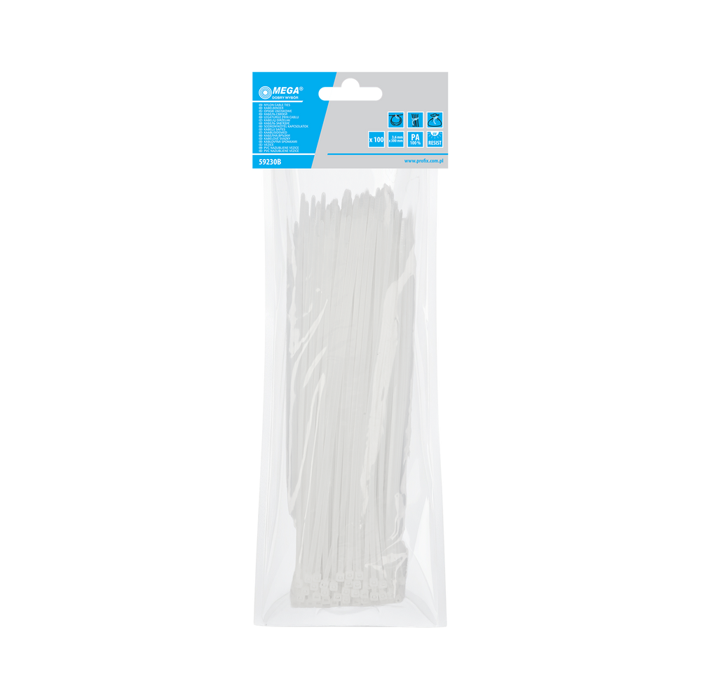 Opaski zaciskowe 36x300 mm białe 100 sztuk Mega 59230B