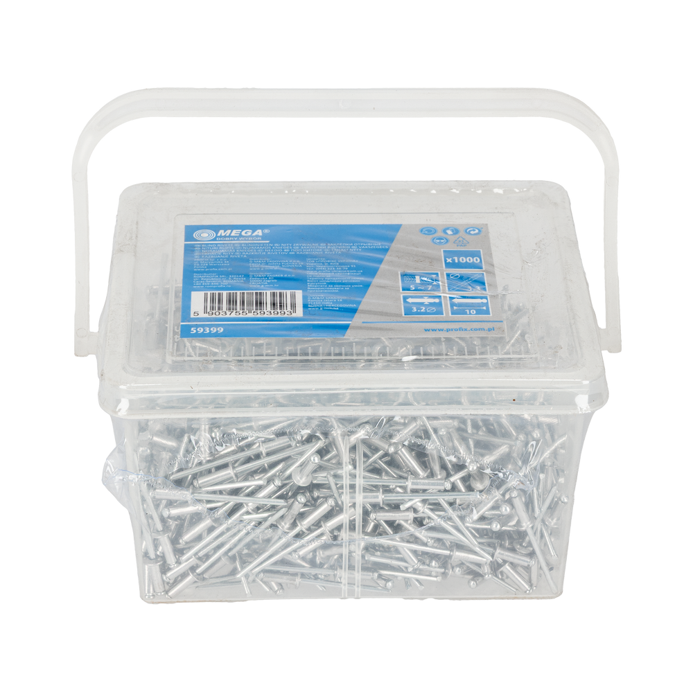 Nity aluminiowe 3,2x10 mm 1000szt Mega 59399