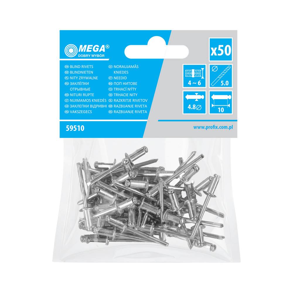 Nit aluminiowy zrywalny 4,8x10 mm 50 sztuk Mega 59510