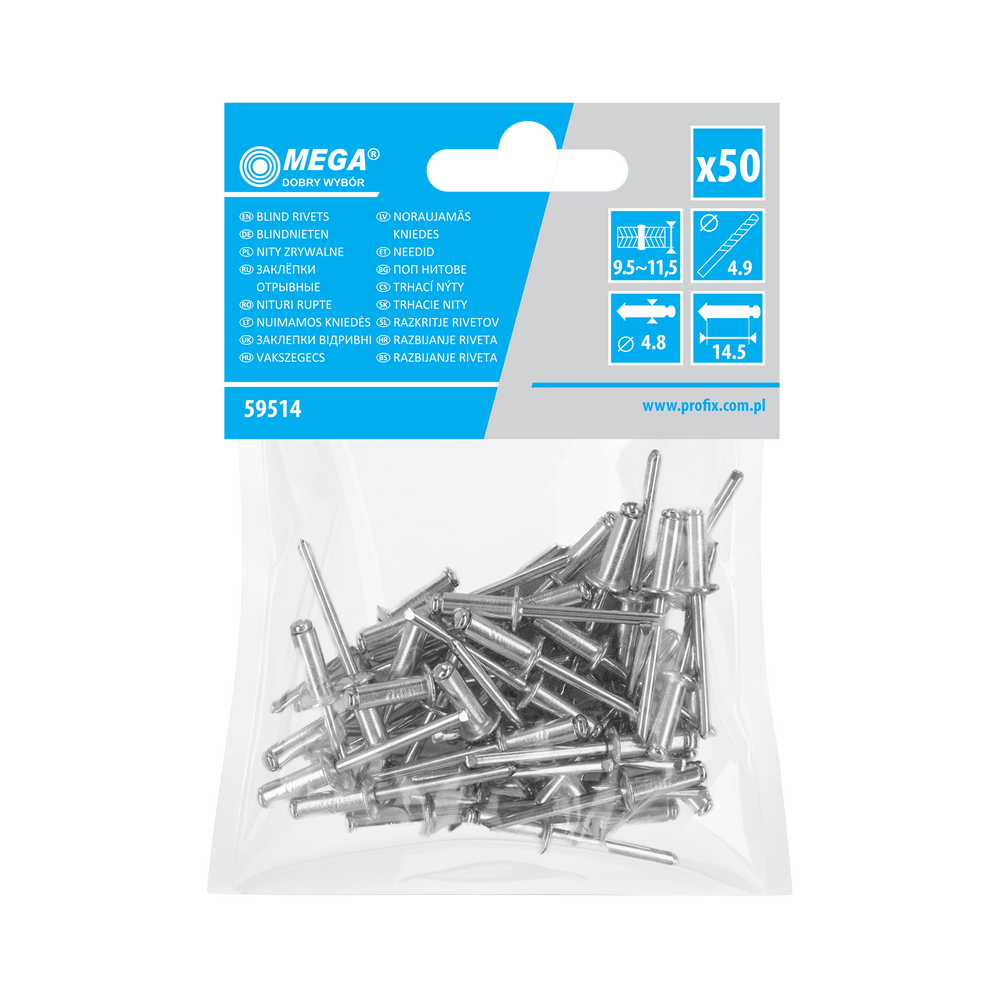 Nit aluminiowy zrywalny 4,8x18 mm 50 sztuk Mega 59518