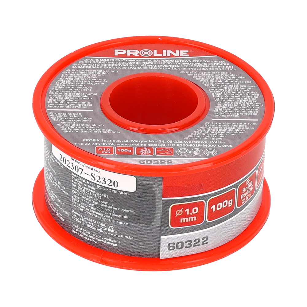 Spoiwo lutownicze do lutowania 1,0 mm szpula 100g blister Proline 60322