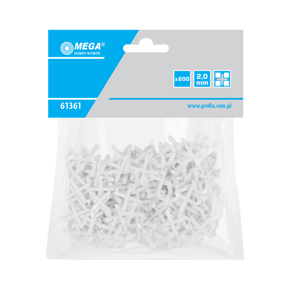 Krzyżyki dystansowe do glazury 2 mm opk: 200 sztuk Mega 61361