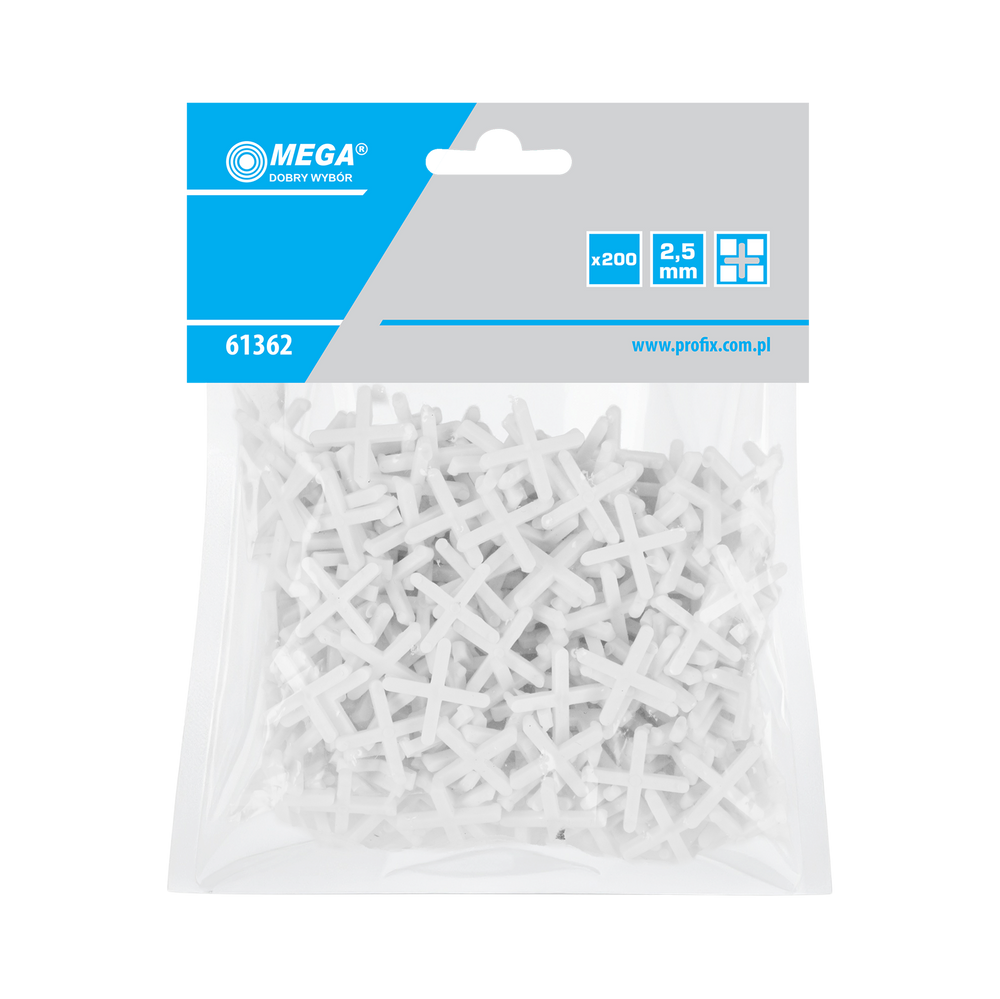 Krzyżyki dystansowe do glazury 2,5 mm opk:200szt Mega 61362