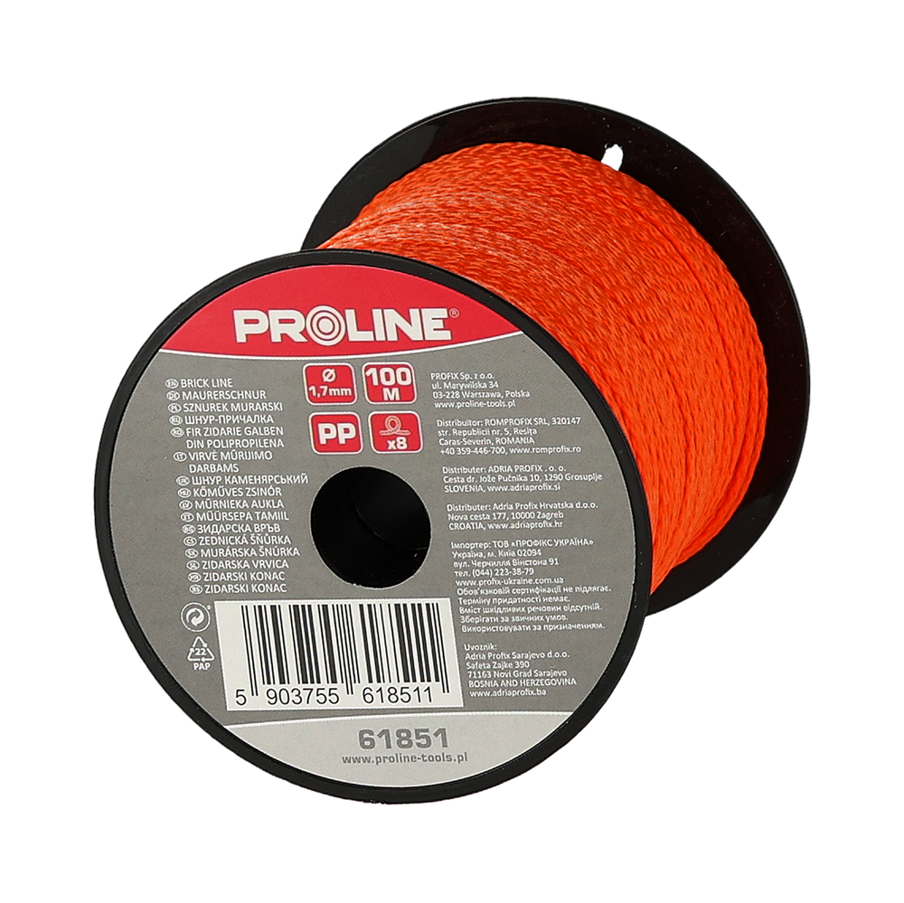 Sznurek murarski Fi 1.7 mm 100m pomarańczowy sznurek budowlany Proline 61851