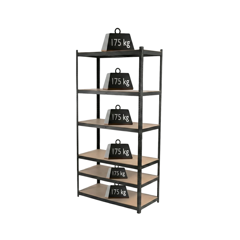 Regał metalowy magazynowy wciskany warsztatowy 6 półek 222×110×50,1050 kg czarny 62032C