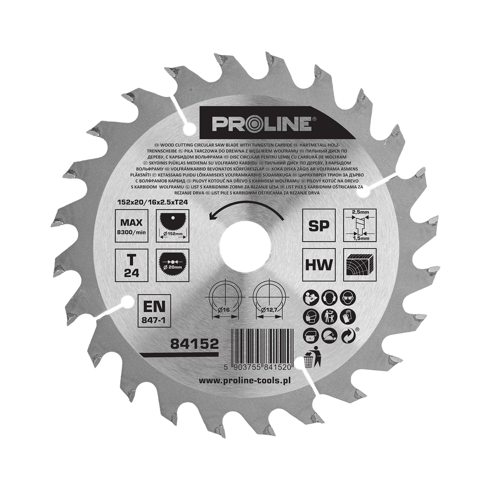 Piła tarczowa z węglikiem spiekanym do drewna 152 mm 24 zęby Proline 84152