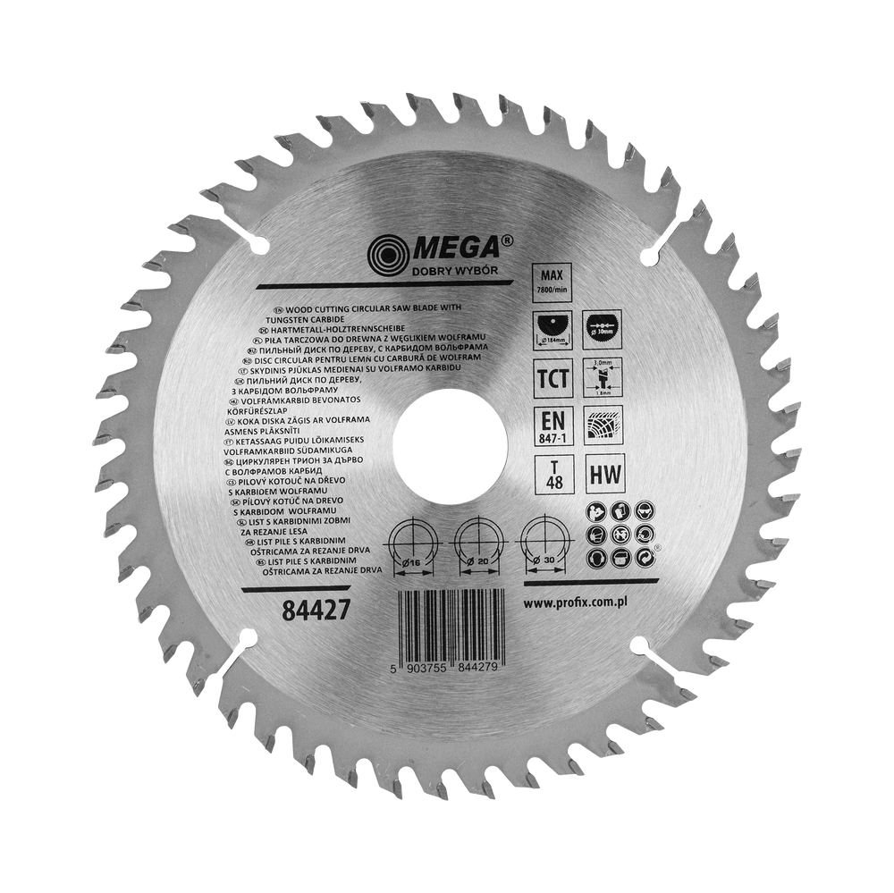 Piła tarczowa do drewna mdf laminatu z węglikiem spiekanym 184x30/20/16 mm 48T Mega 84427