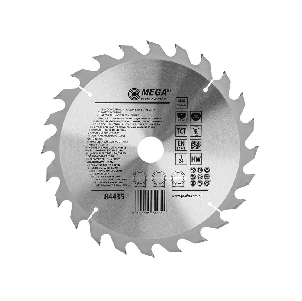 Piła tarczowa do drewna mdf laminatu z węglikiem spiekanym 250x30/20/16 mm 24T Mega 84435