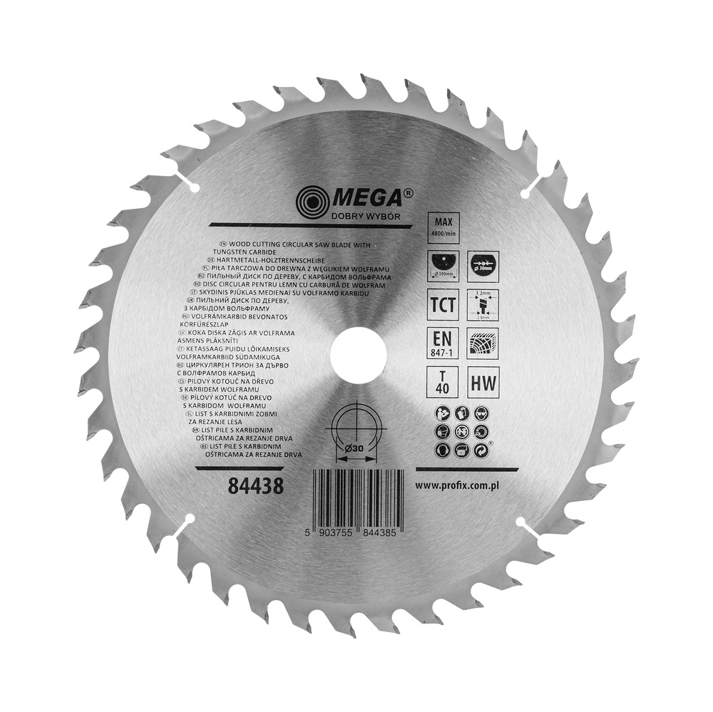 Piła tarczowa do drewna mdf laminatu z węglikiem spiekanym 300x30 mm 40T Mega 84438