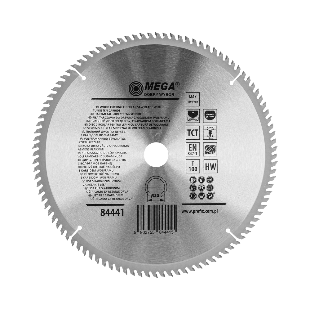 Piła tarczowa do drewna mdf laminatu z węglikiem spiekanym 300x30 mm 100T Mega 84441