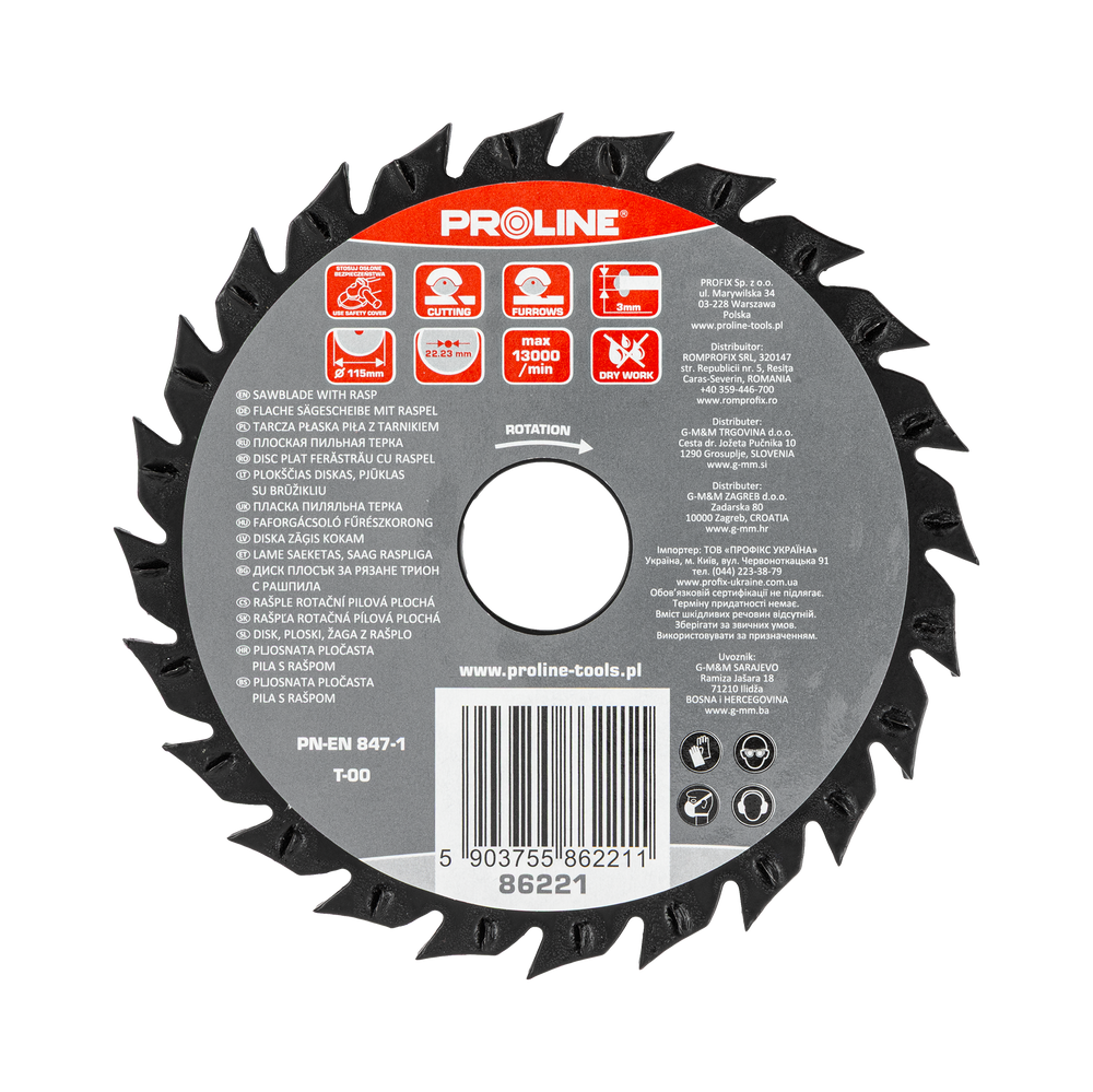 Tarcza płaska piła z tarnikiem 115 mm grube zęby Proline 86221
