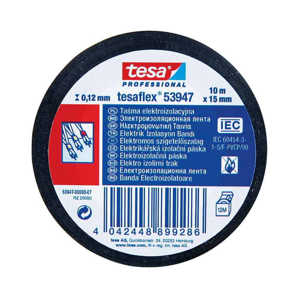 Taśma elektroizolacyjna 5000 V PCW 20m:19 mm czarna Tesa H5398806