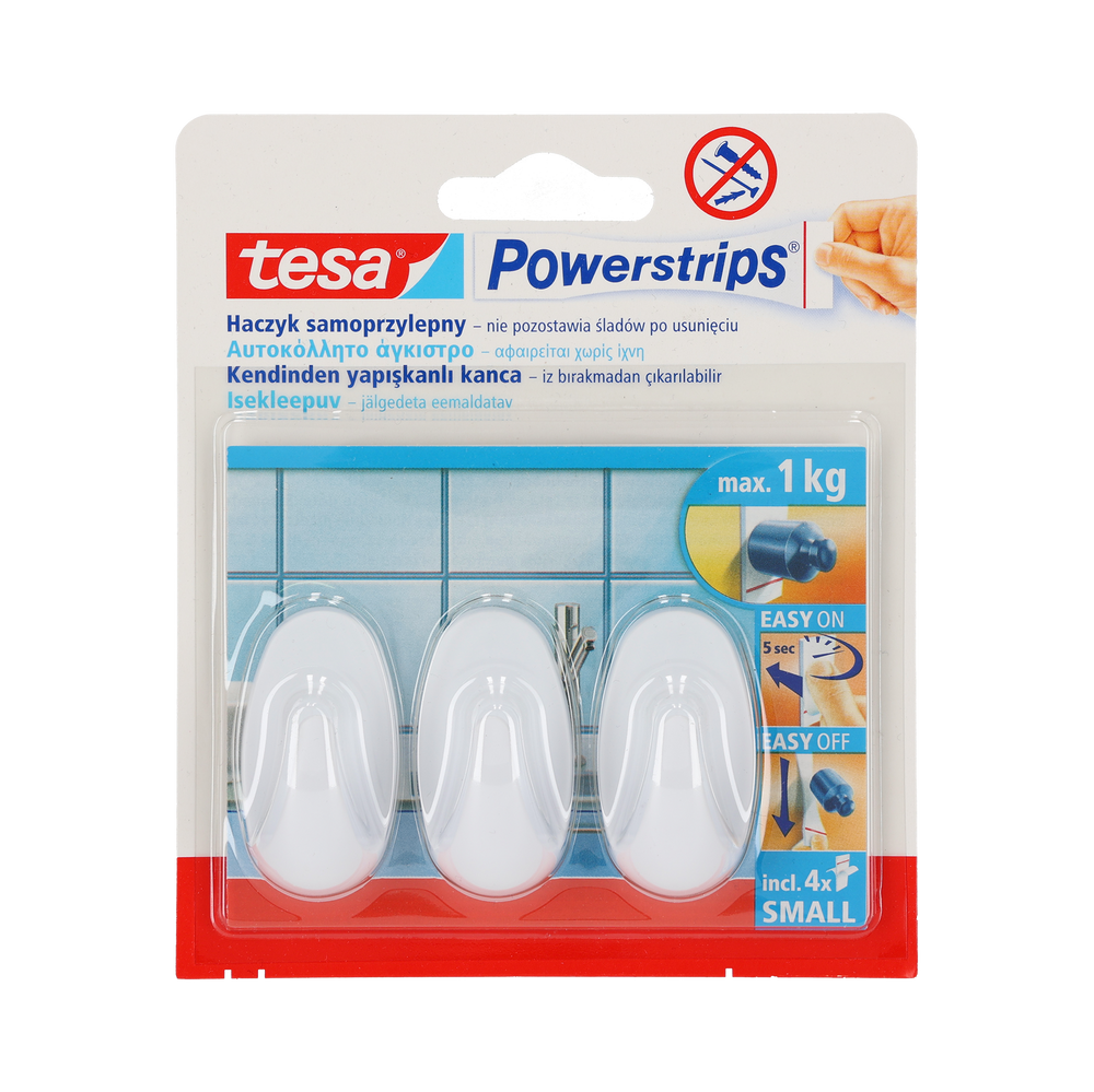 Haczyki samoprzylep.powerstrips 3 szt.owalne małe,białe  Tesa H5753300
