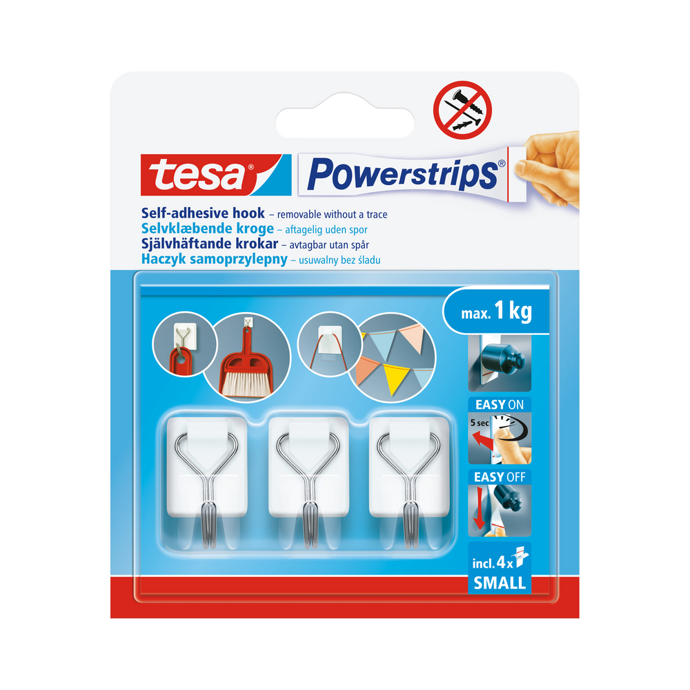 Haczyki samoprzylepne powerstrips 3 szt.. metalowo-białe Tesa H5761502
