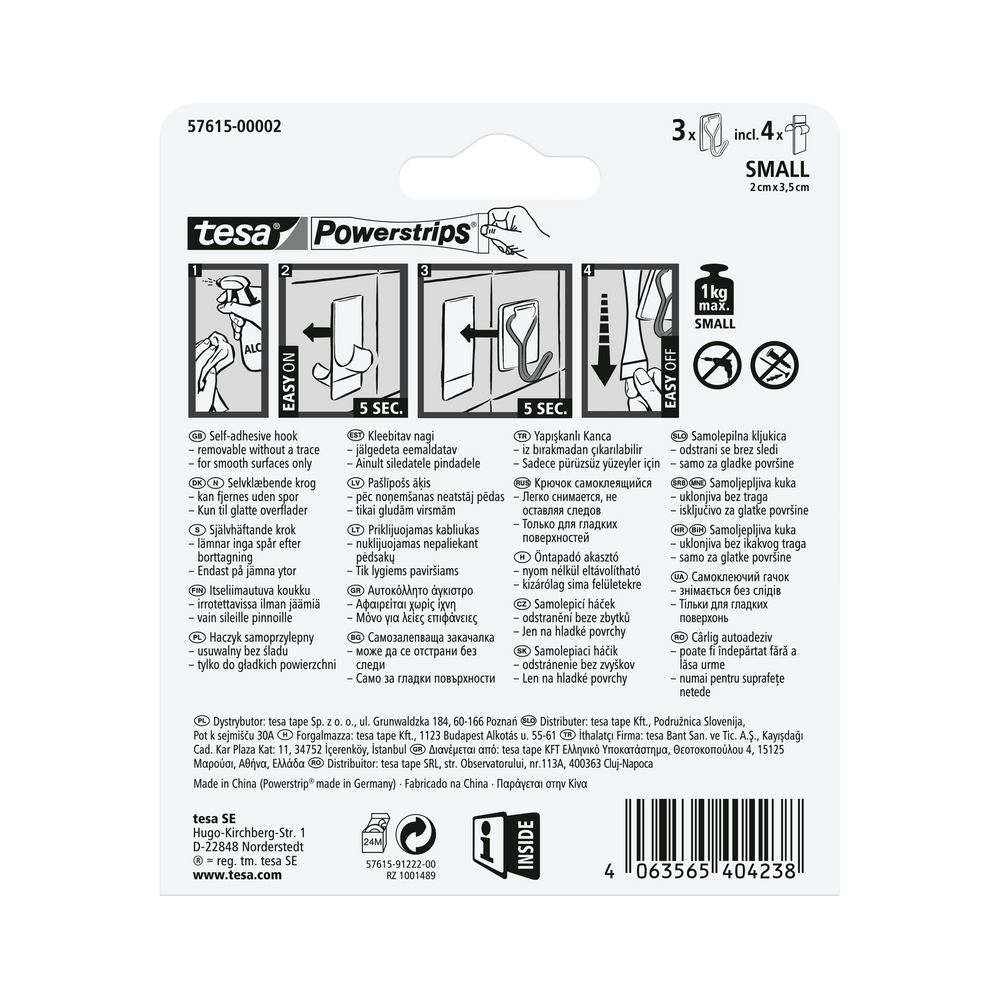 Haczyki samoprzylepne powerstrips 3 szt.. metalowo-białe Tesa H5761502