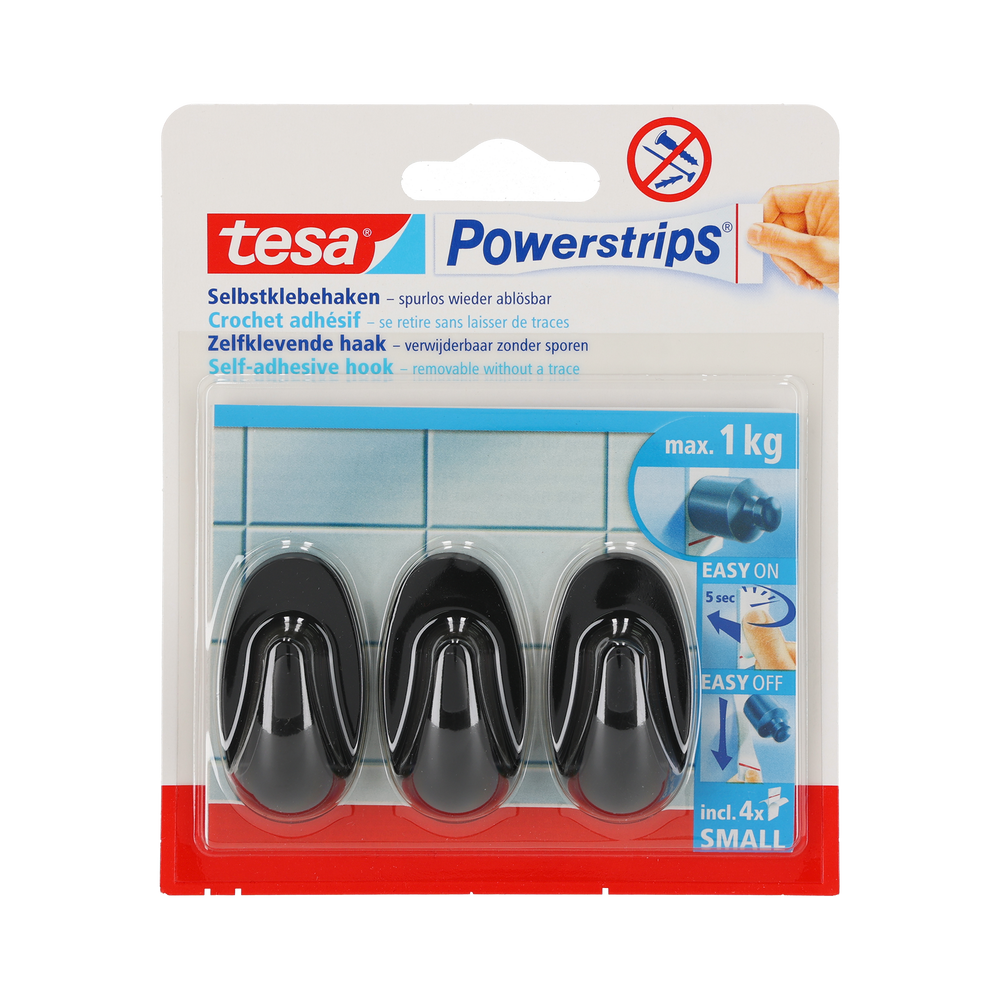 Haczyki samoprzylepne powerstrips 3 sztuki owalne małe czarne Tesa H5827500