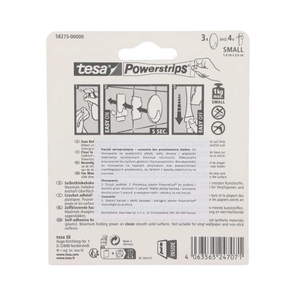 Haczyki samoprzylepne powerstrips 3 sztuki owalne małe czarne Tesa H5827500