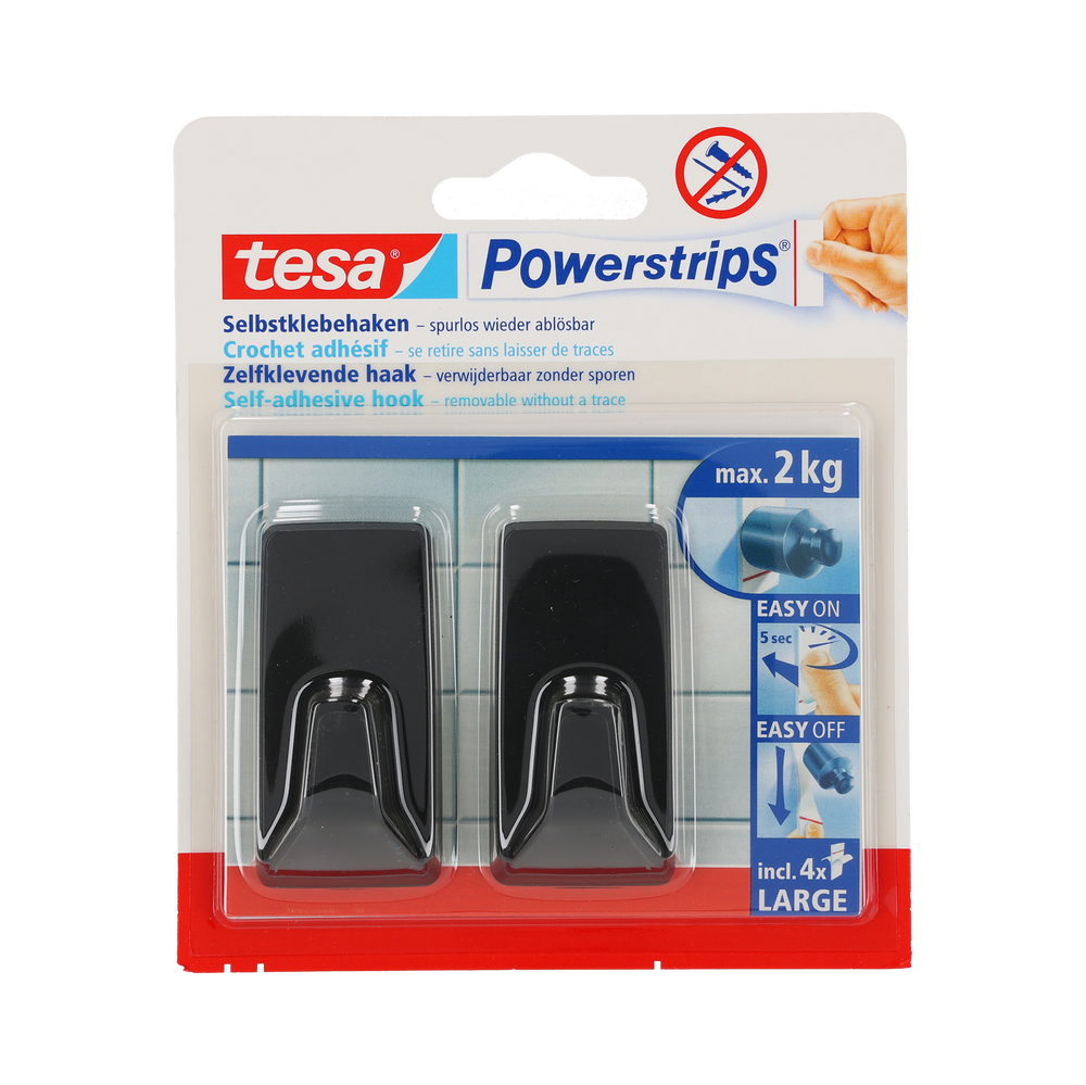 Haczyki samoprzylepne powerstrips 2 sztuki prostokątne duże czarne Tesa H5827900