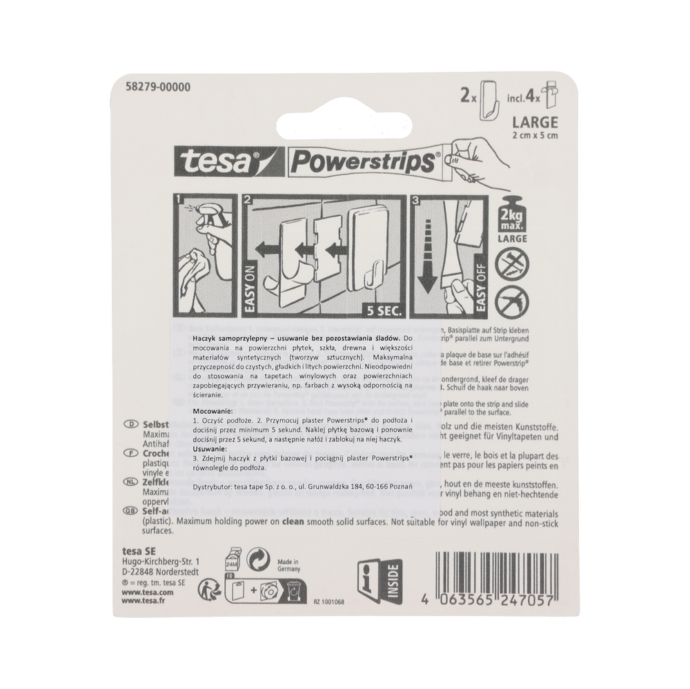 Haczyki samoprzylepne powerstrips 2 sztuki prostokątne duże czarne Tesa H5827900
